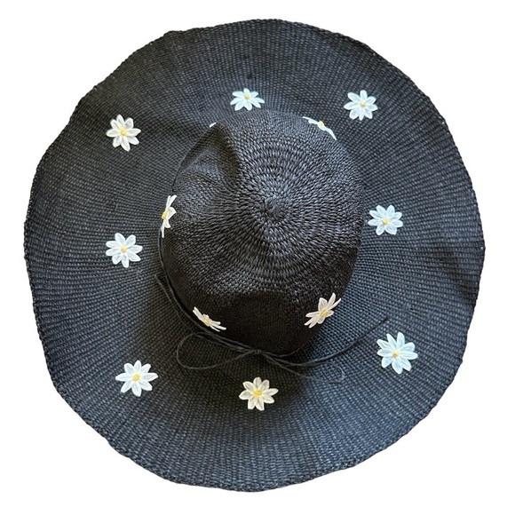 Cappelli Straworld Inc Straw Hat Daisy Wide Brim Black - Picture 1 of 4